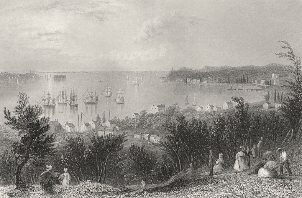 The Narrows from Staten Island, New York. WH BARTLETT 1840 old antique print